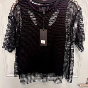 2 piece black stretchy tank under mesh tee.